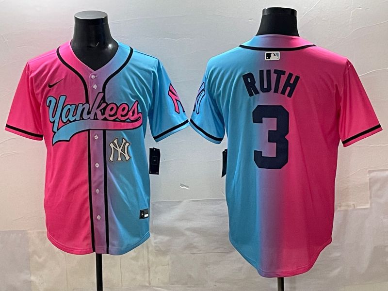 Men New York Yankees #3 Ruth Blue pink Game 2025 Nike MLB Jersey style 0011